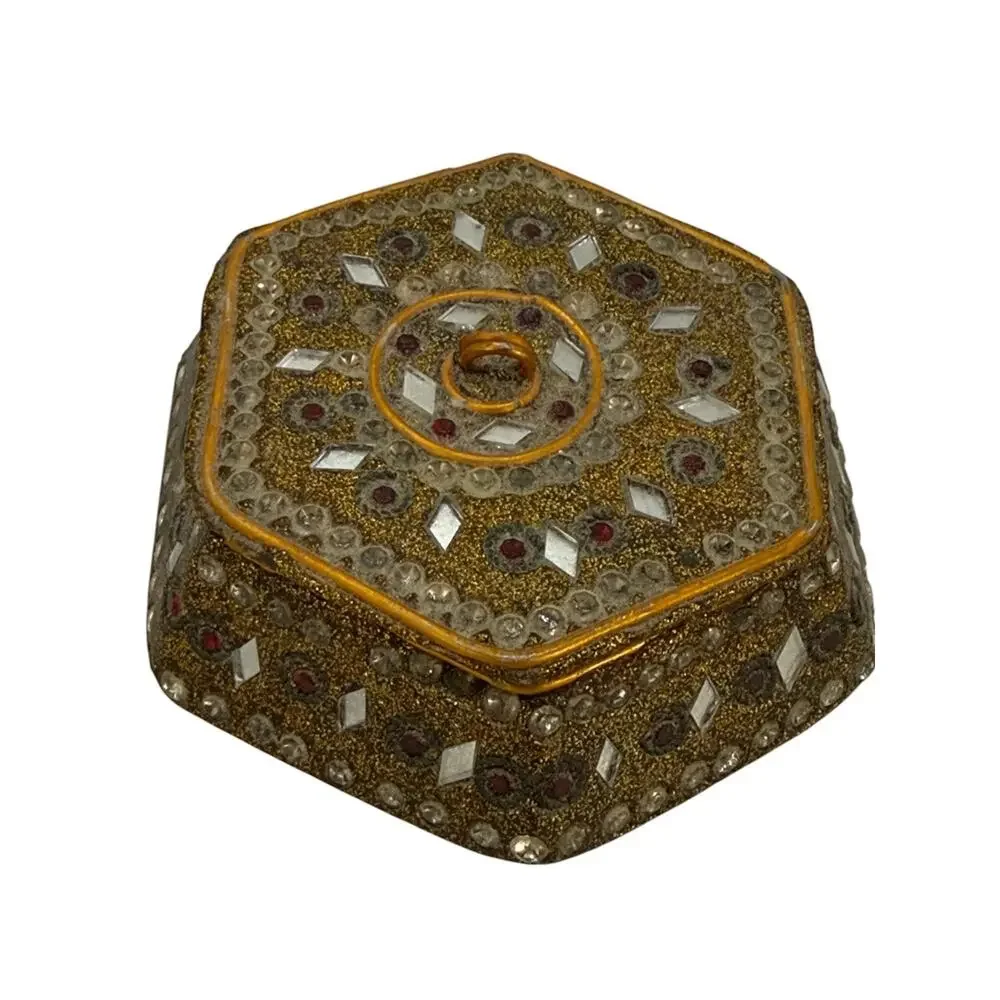Vintage Embellished Hexagonal Jeweled Trinket Box